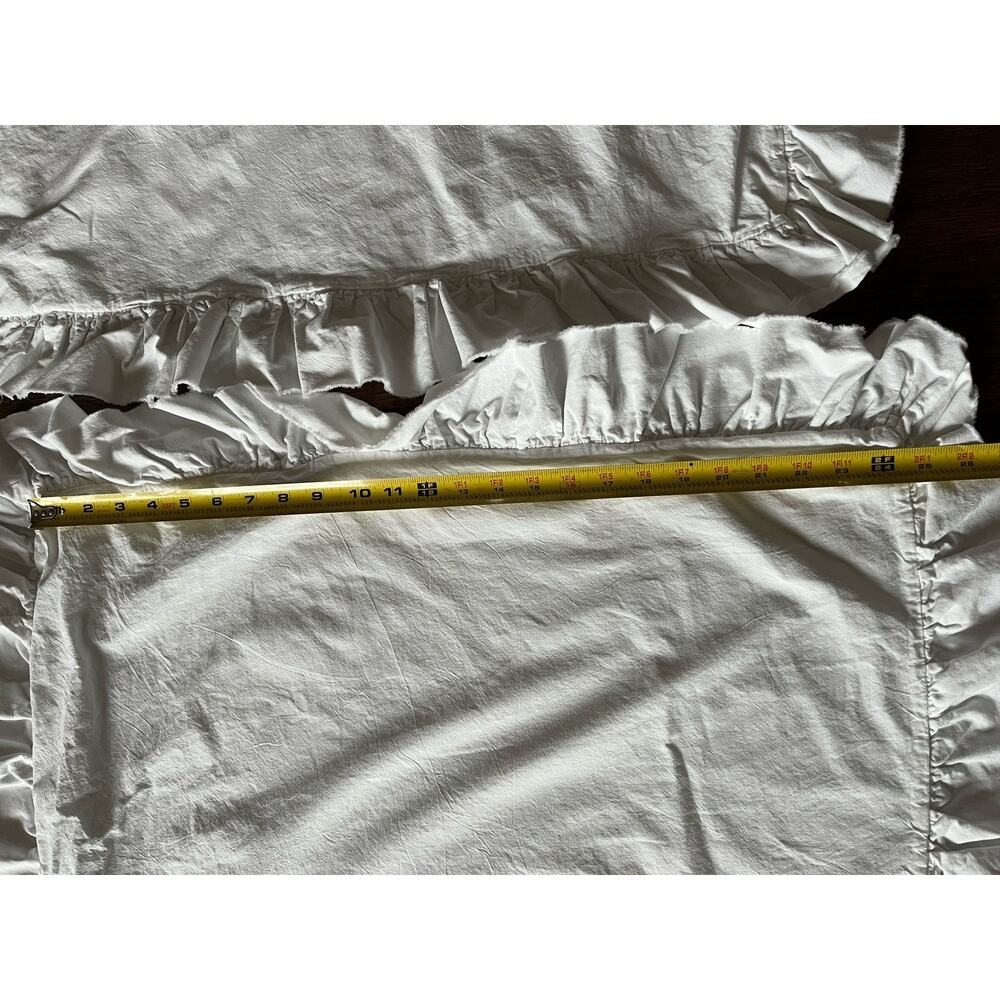 PiuBelle 2 Cotton Euro Shams Ruffled Fringe Edges White Shabby Chic - Picture 3 of 8